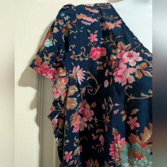 Denim & Supply Ralph Lauren XL Floral Dress Button Up Short Sleeve V Neck Blue - Picture 5 of 10